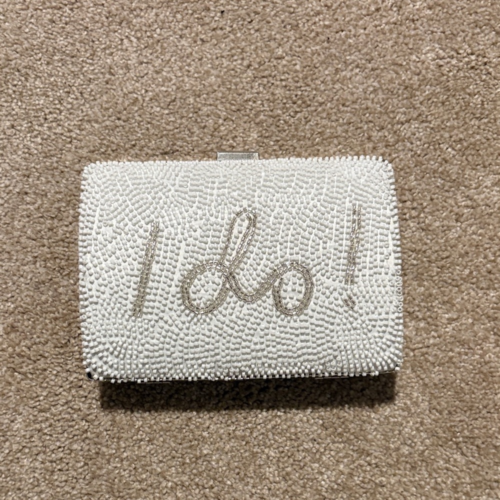 Beaded 'I Do' White Bridal Clutch